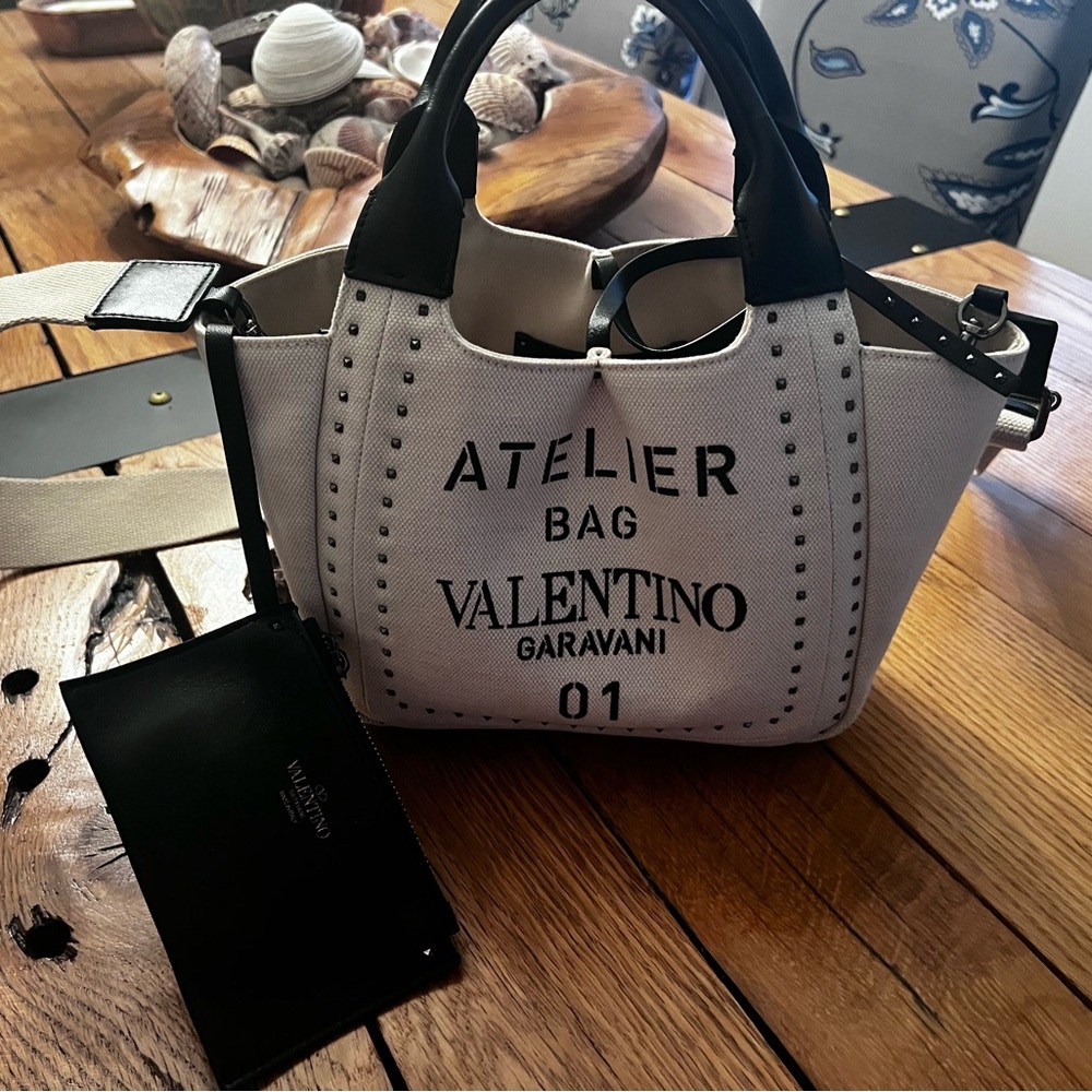 Valentino Garavani canvas Black  leather Atelier small Tote